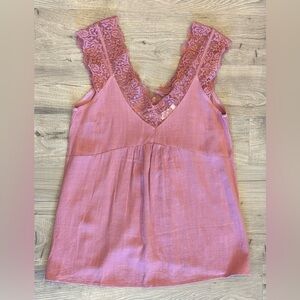Umgee Pink Lace Trim Tank Top